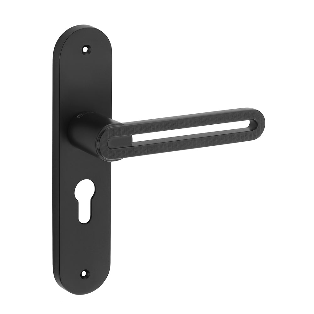 IPSA Curve Moderna Handle Series on 8" Plate CYS Lockset with 60mm Coin and Knob - Matte Finish Black